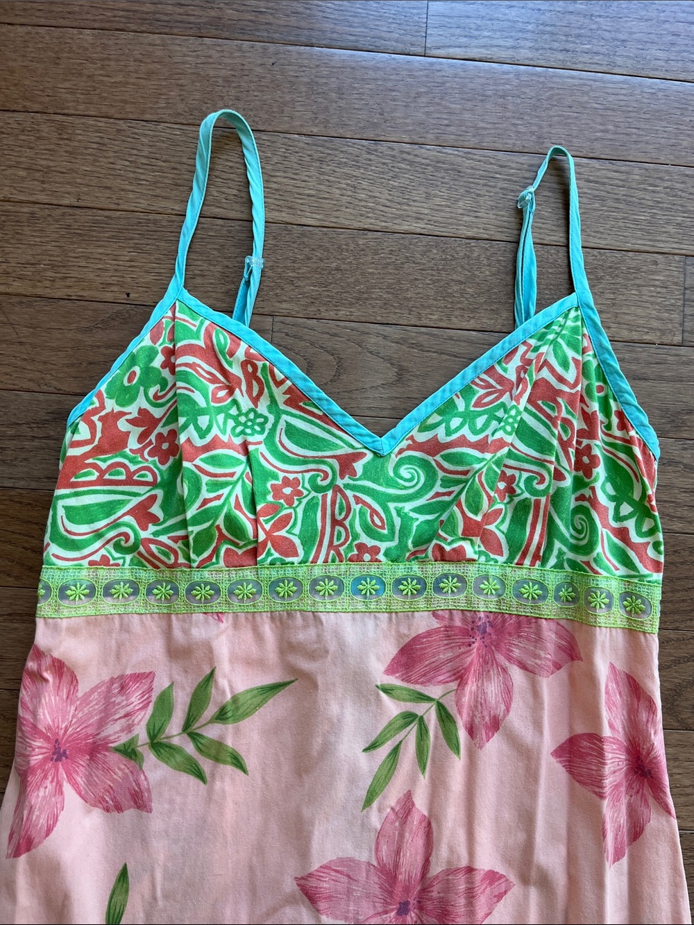 Roxy Pink Floral Mini Sun Dress with Green Accents - Picture 2 of 5
